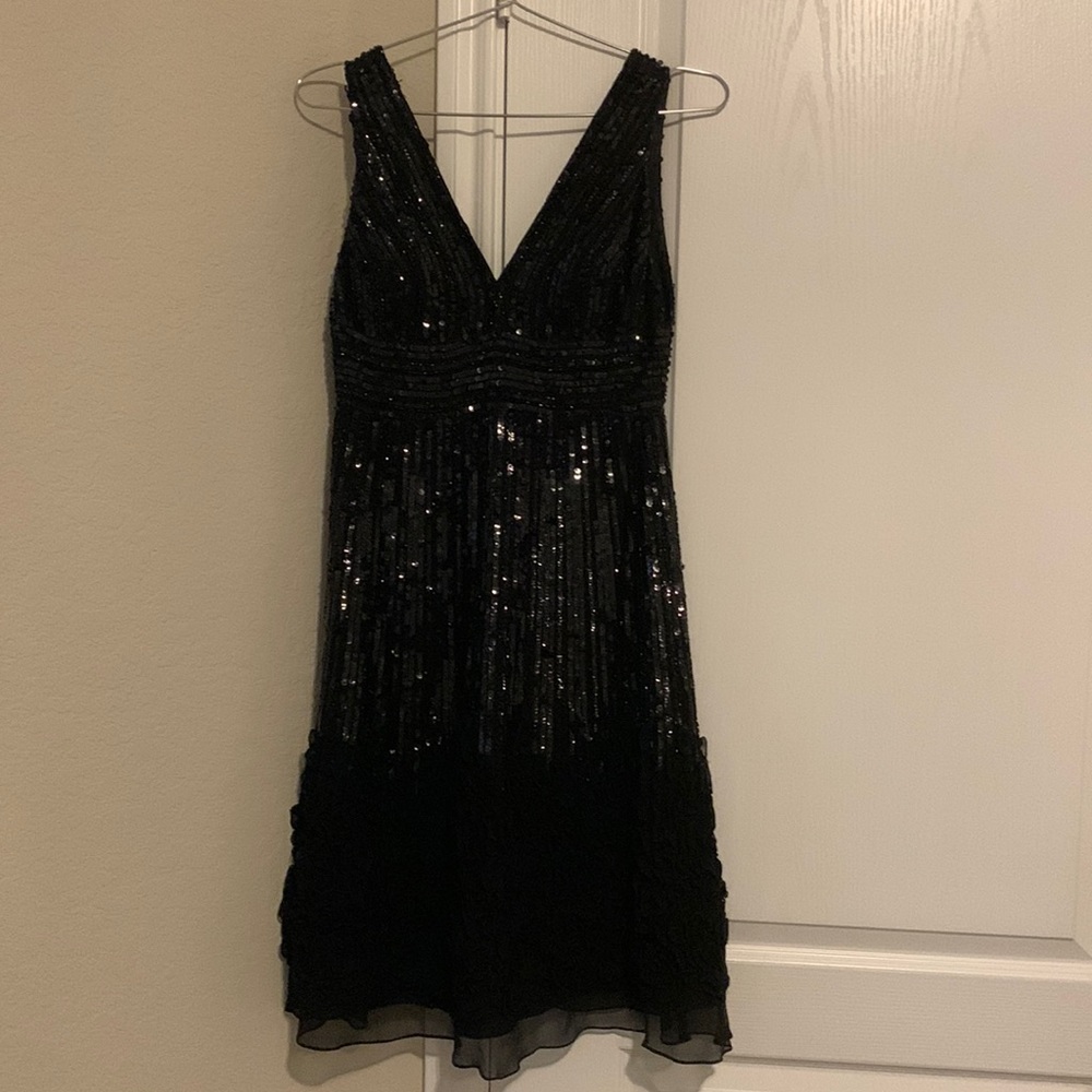 Basix Black Label Dresses Sequin Silk Black Dress, Size 2.